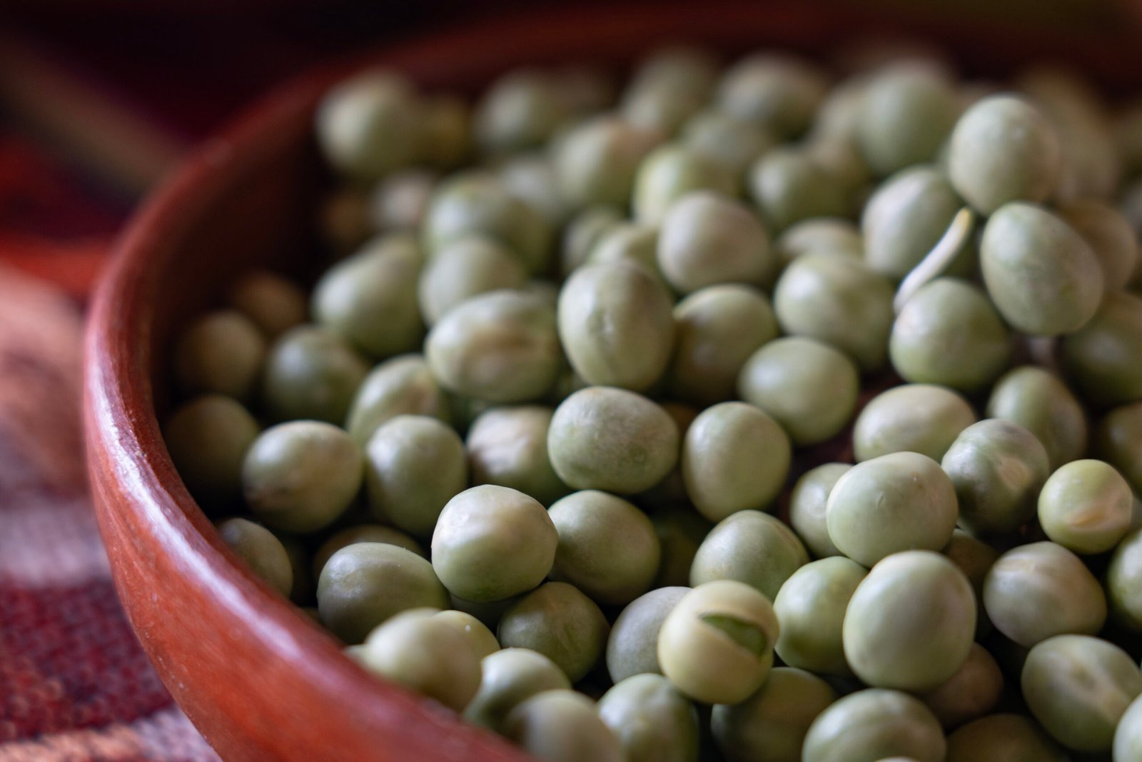 Arvejas en un recipiente de barro, listo para la integrar en la preparación de la fanesca.